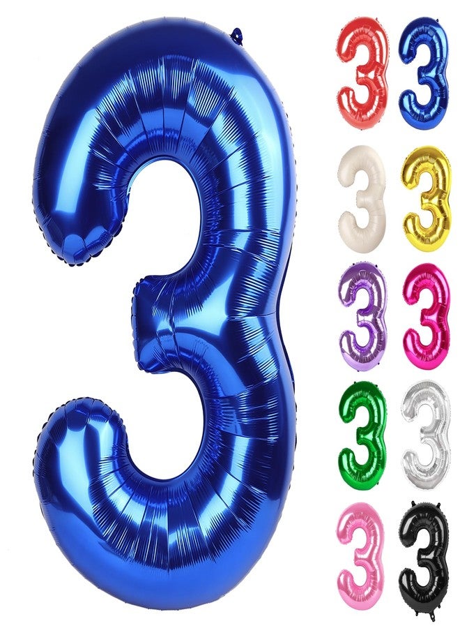 بالون أزرق معدني على شكل الرقم 3، مقاس 40 بوصة، بالون رقم 3، زينة عيد الميلاد الثالث، لوازم حفلات باللون الأزرق الداكن للأولاد والبنات - Image 1